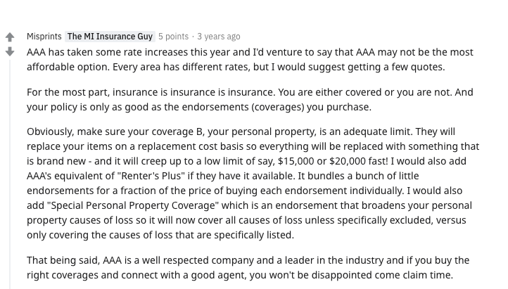 AAA Renters Insurance Review Reddit