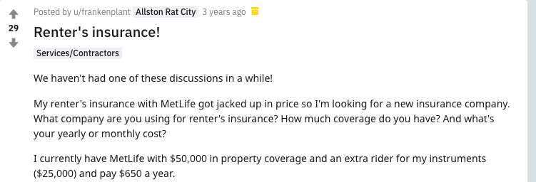 MetLife Renters Insurance Reddit